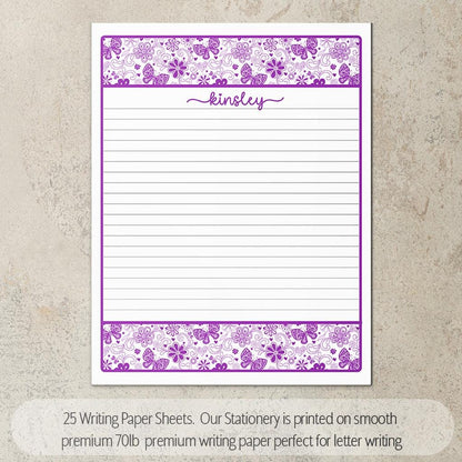 Personalized Stationery Set - Girls Butterfly Letter Writing Set with Spiral Notebook & Pen