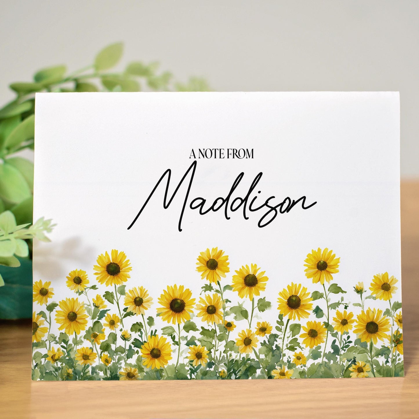 Personalized Note Cards - Sunflower Floral Thank You Cards Set with Custom Envelopes