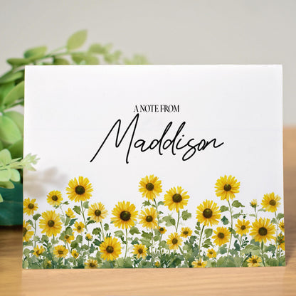 Personalized Note Cards - Sunflower Floral Thank You Cards Set with Custom Envelopes