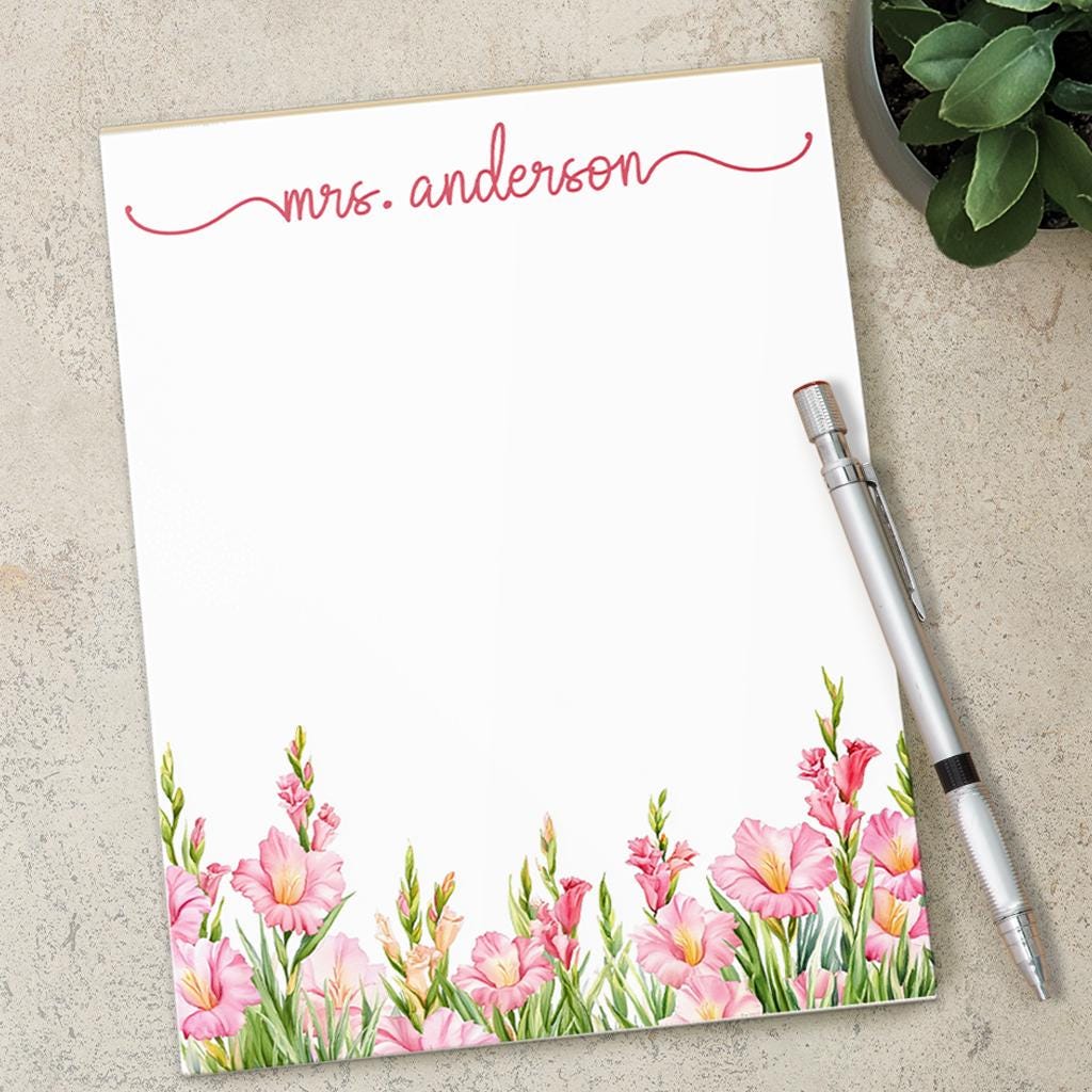 Personalized Notepad - Pink Wildflower Custom Name Note Pad | Floral Stationery Gift