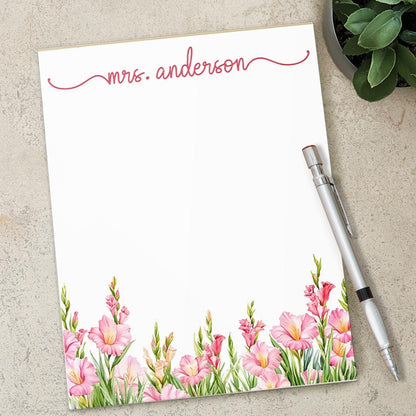 Personalized Notepad - Pink Wildflower Custom Name Note Pad | Floral Stationery Gift