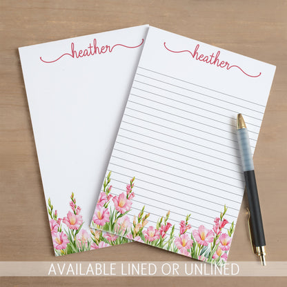 Personalized Notepad - Pink Wildflower Custom Name Note Pad | Floral Stationery Gift