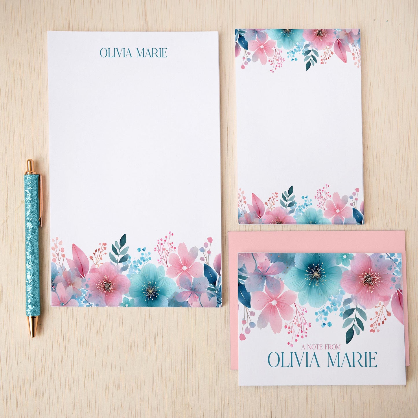Personalized Stationery Set - Rainbow Wildflowers Letter Writing Sets with Pen & Envelopes