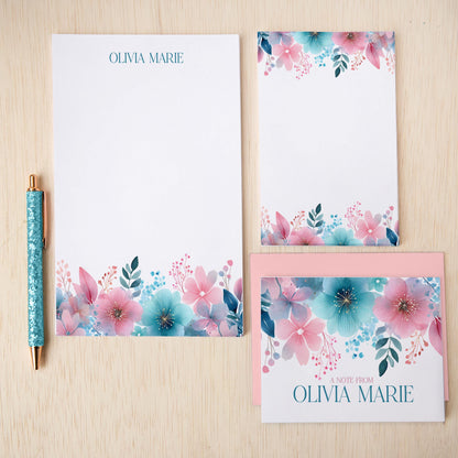 Personalized Stationery Set - Rainbow Wildflowers Letter Writing Sets with Pen & Envelopes