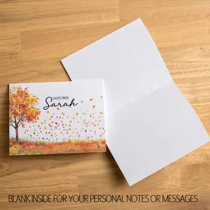 Personalized Note Cards - Custom Name Notecards | Autumn Leaves Cards with Envelopes