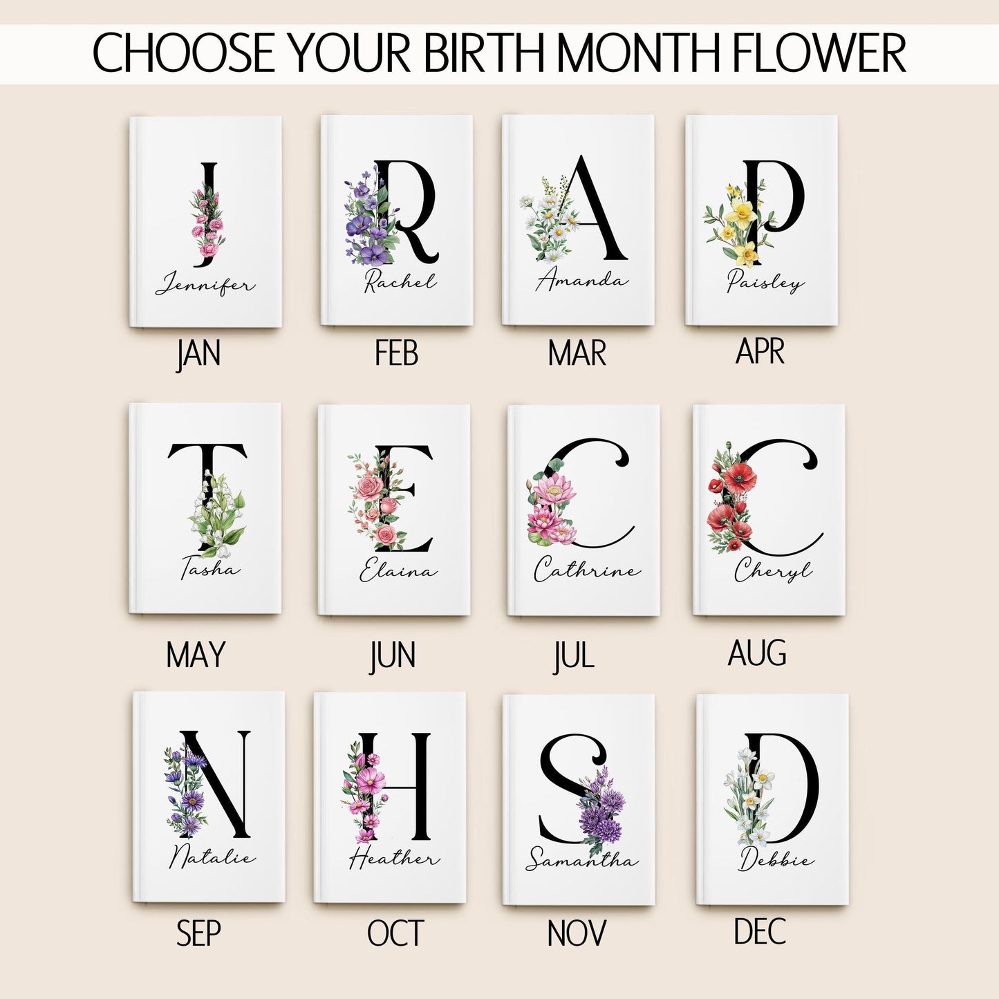 Personalized Journal – Deluxe Hardcover Notebook With Floral Birth Flower Gift