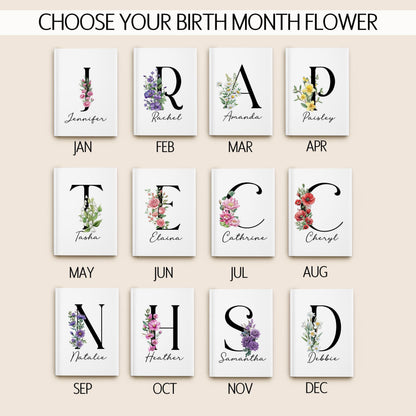 Personalized Journal – Deluxe Hardcover Notebook With Floral Birth Flower Gift