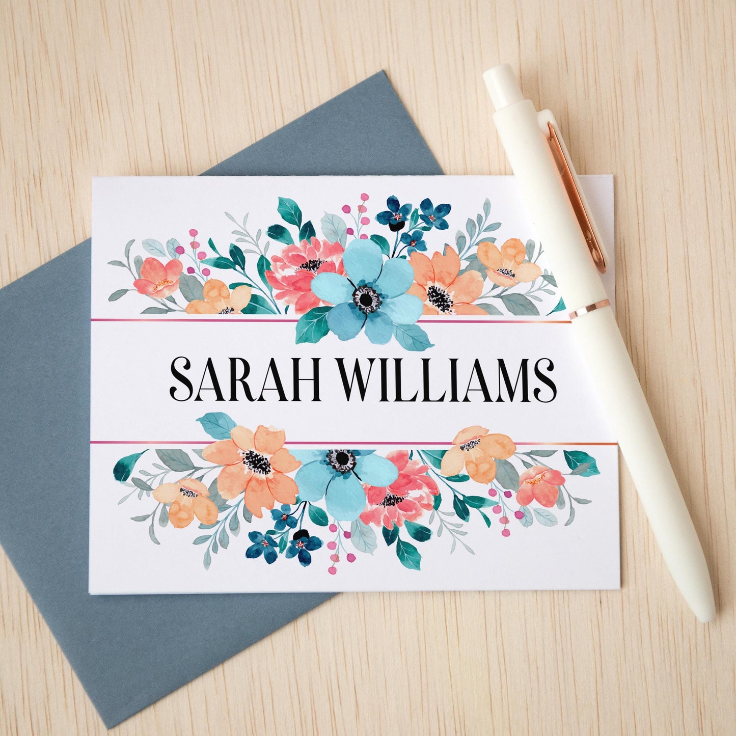 Personalized Note Cards - Wildflower Thank You Cards With Custom Envelopes Set