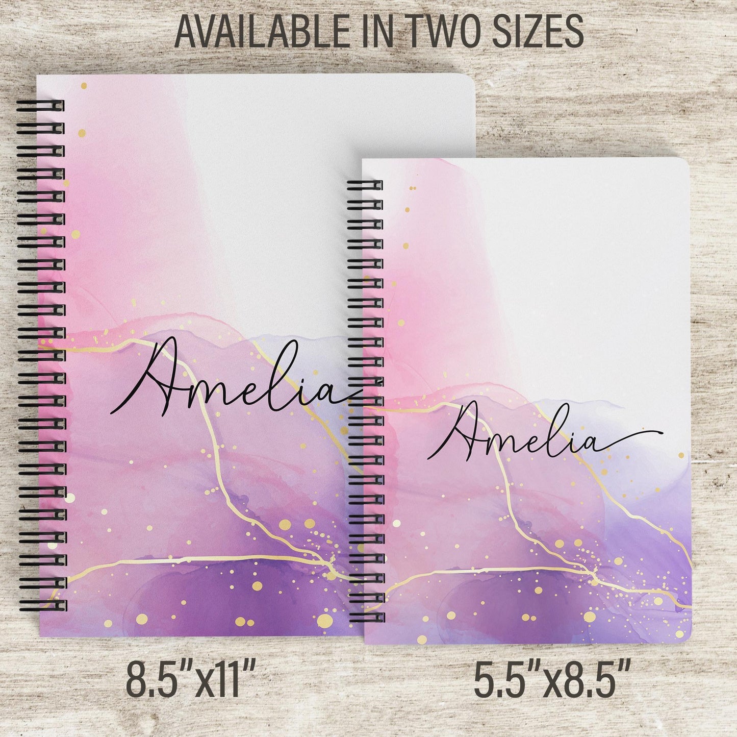 Personalized Pink Notebook - Custom Journal Notebooks with Name | Pretty Marble Notepads