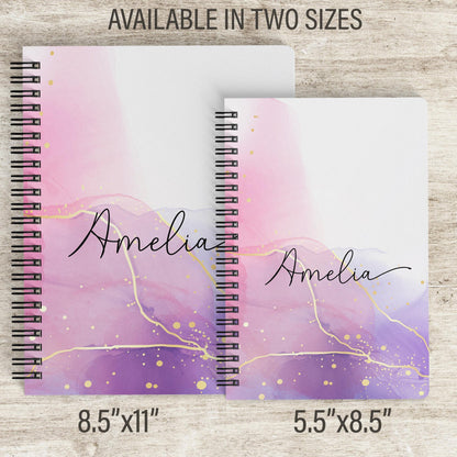 Personalized Pink Notebook - Custom Journal Notebooks with Name | Pretty Marble Notepads