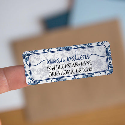 Personalized Address Labels - Blue Floral Return Address Stickers | Water Resistant, Smudge Proof