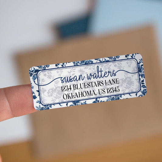 Personalized Address Labels - Blue Floral Return Address Stickers | Water Resistant, Smudge Proof