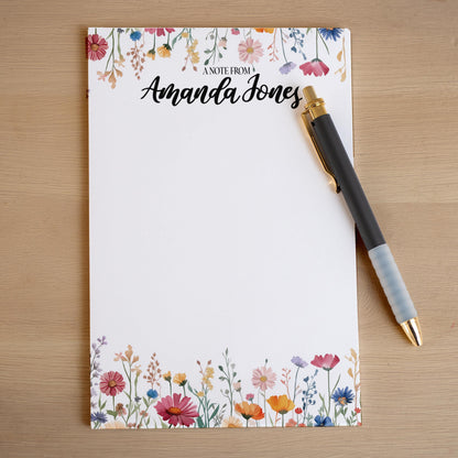 Personalized Notepad - Custom Wildflower Notepads With Pretty Flower Garden Design