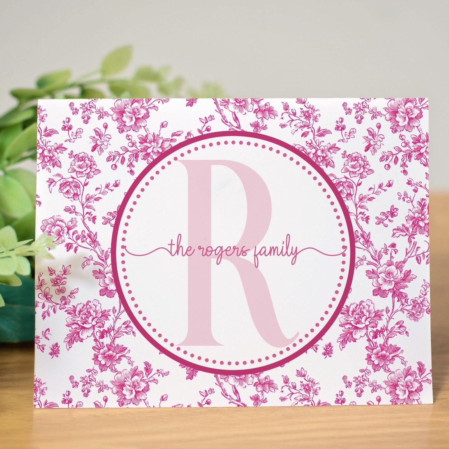 Personalized Note Cards - Custom Folded Notecards Set with Pink Chinoiserie Design & Matching Envelopes