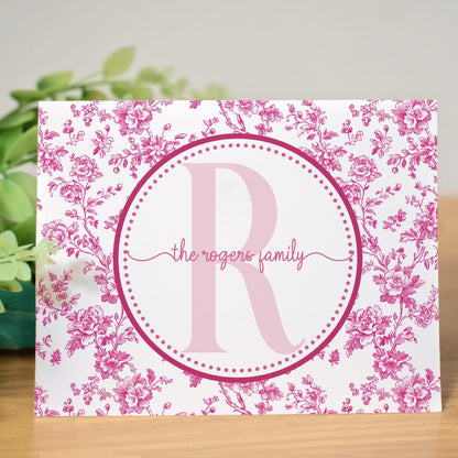 Personalized Note Cards - Custom Folded Notecards Set with Pink Chinoiserie Design & Matching Envelopes