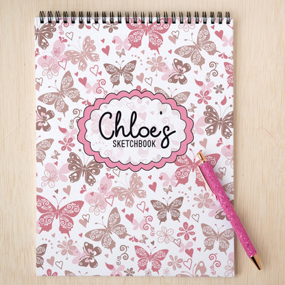 Personalized Kids Sketchbook - Custom Drawing Pad With Name | Butterfly Art Pad