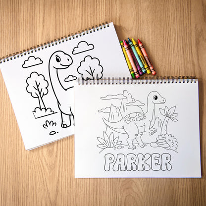 Personalized Dinosaur Coloring Book - Custom Kids Art Activity Book With Name & Party Favors