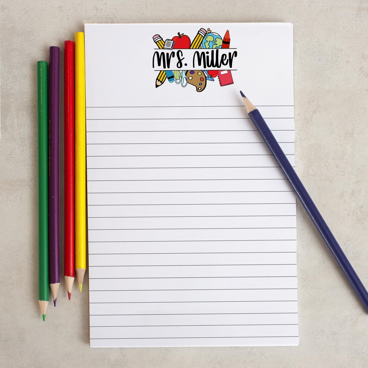 Personalized Teacher Notepad - Custom Name Notepad with Tear Away Pages, Classroom Note Pads
