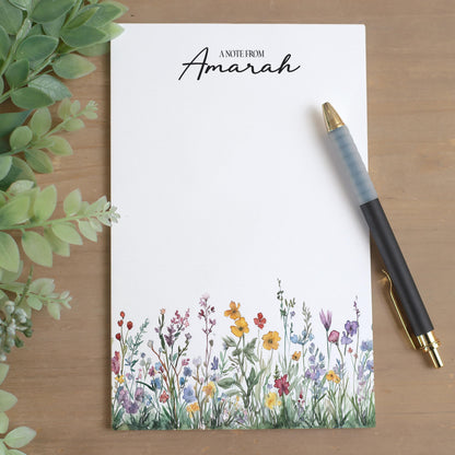 Personalized Notepad - Custom Name Wildflower Note Pad | Garden Flower Notes & Office Desk Accessory