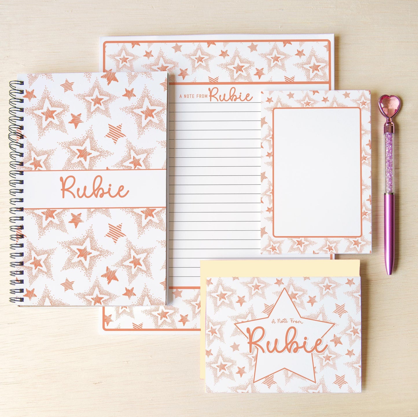 Personalized Stationery Set - Star Letter Paper & Notebook and Pen Gift Kit