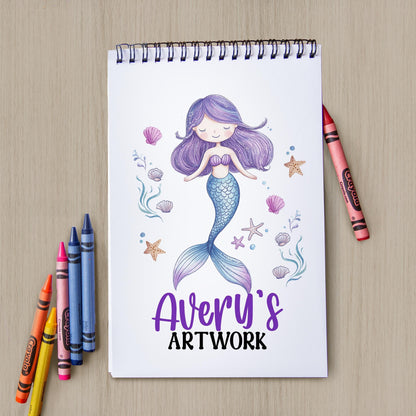 Personalized Kids Sketchbook - Custom Mermaid Drawing Pad for Girls | Party Favor Gift