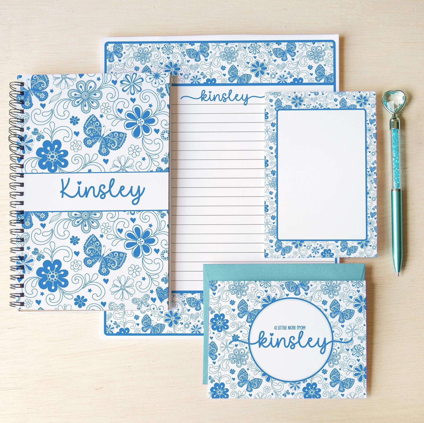Personalized Stationery Set - Girls Butterfly Letter Writing Set with Notebook & Pen