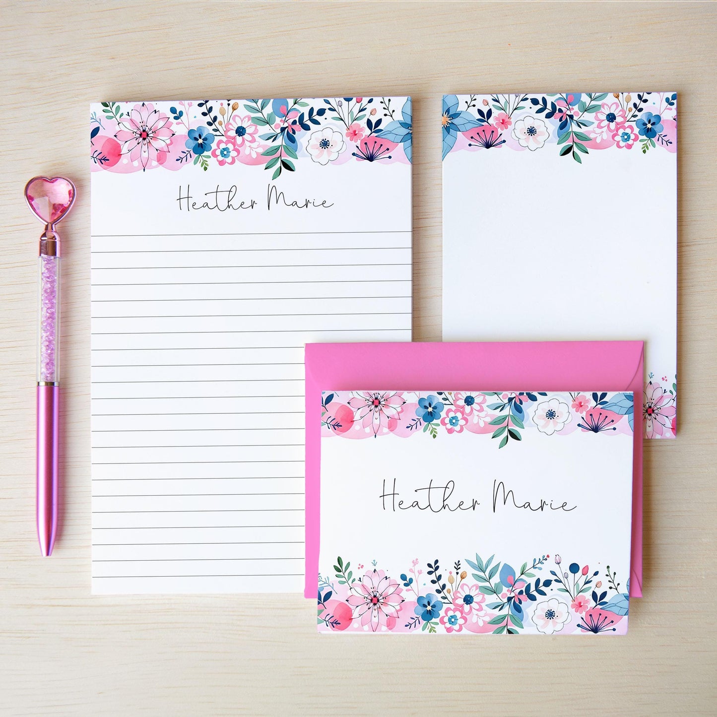 Personalized Stationery Set - Wildflower Print Paper & Colorful Floral Writing Kit