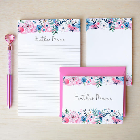 Personalized Stationery Set - Wildflower Print Paper & Colorful Floral Writing Kit
