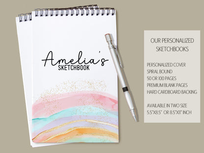 Girls Personalized Sketchbook – Custom Art Books with Heavyweight Drawing Paper for Kids