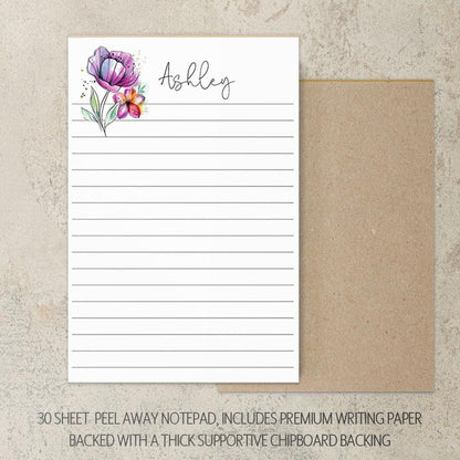 Personalized Stationery Set - Floral Notepad Set With Spiral Notebook & Writing Paper Envelopes