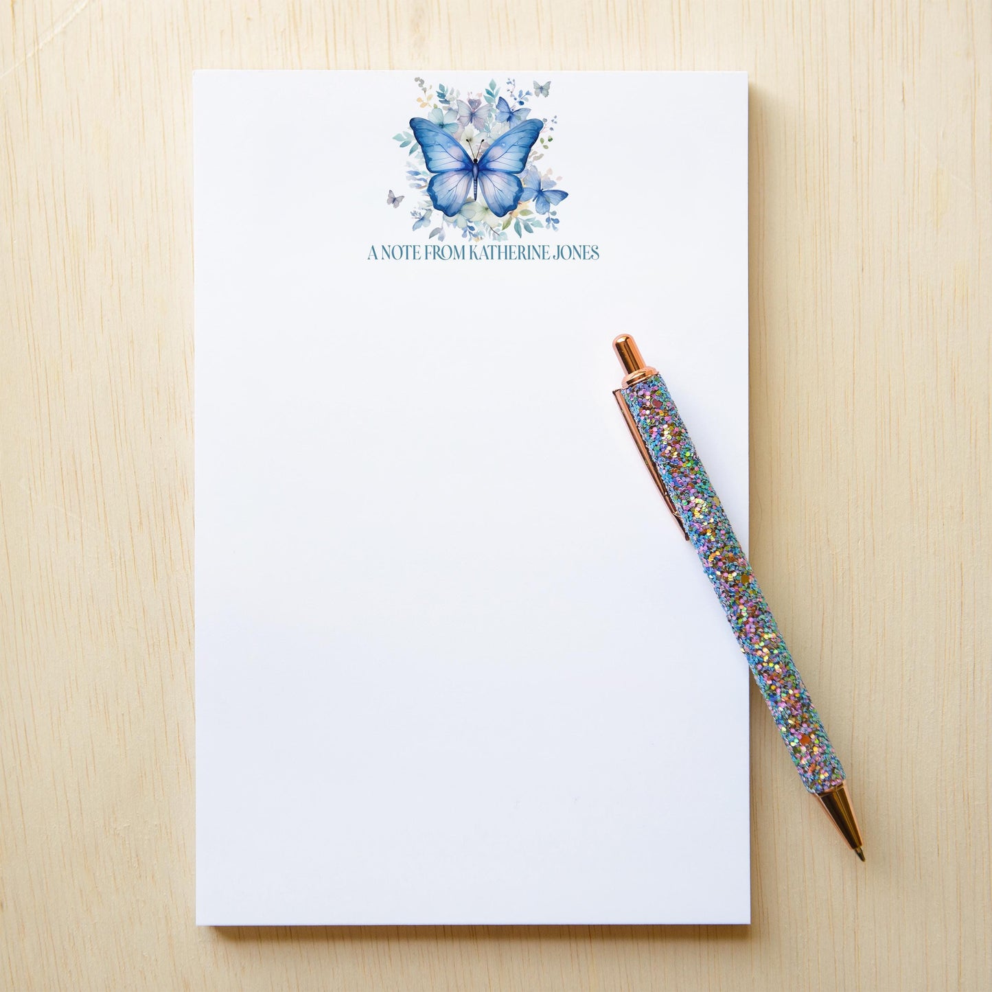 Personalized Butterfly Notepad - Custom Name Notepad With Floral Butterfly Stationery