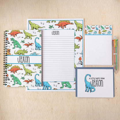 Boys Stationery Set – Personalized Dinosaur Notebook & Custom Writing Paper Kit