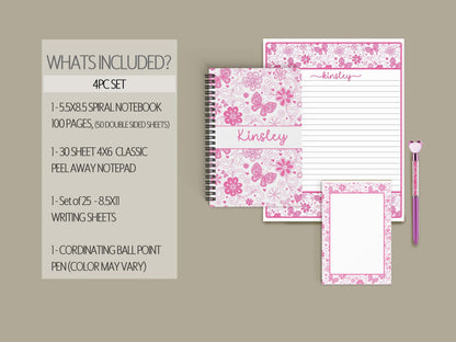 Personalized Stationery Set - Girls Butterfly Letter Writing Set with Notebook & Pen