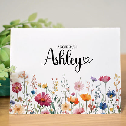 Personalized Note Cards – Wildflower Stationery Set of 10 Cards with Matching Envelopes
