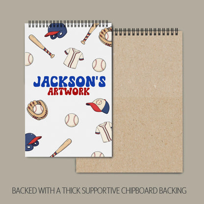Personalized Boys Sketchbook - Custom Art Pad for Kids Drawing & Baseball Lovers
