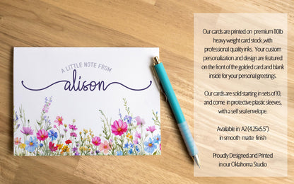 Personalized Note Cards – Wildflower Stationery Set of 10 Cards with Custom Envelope Colors