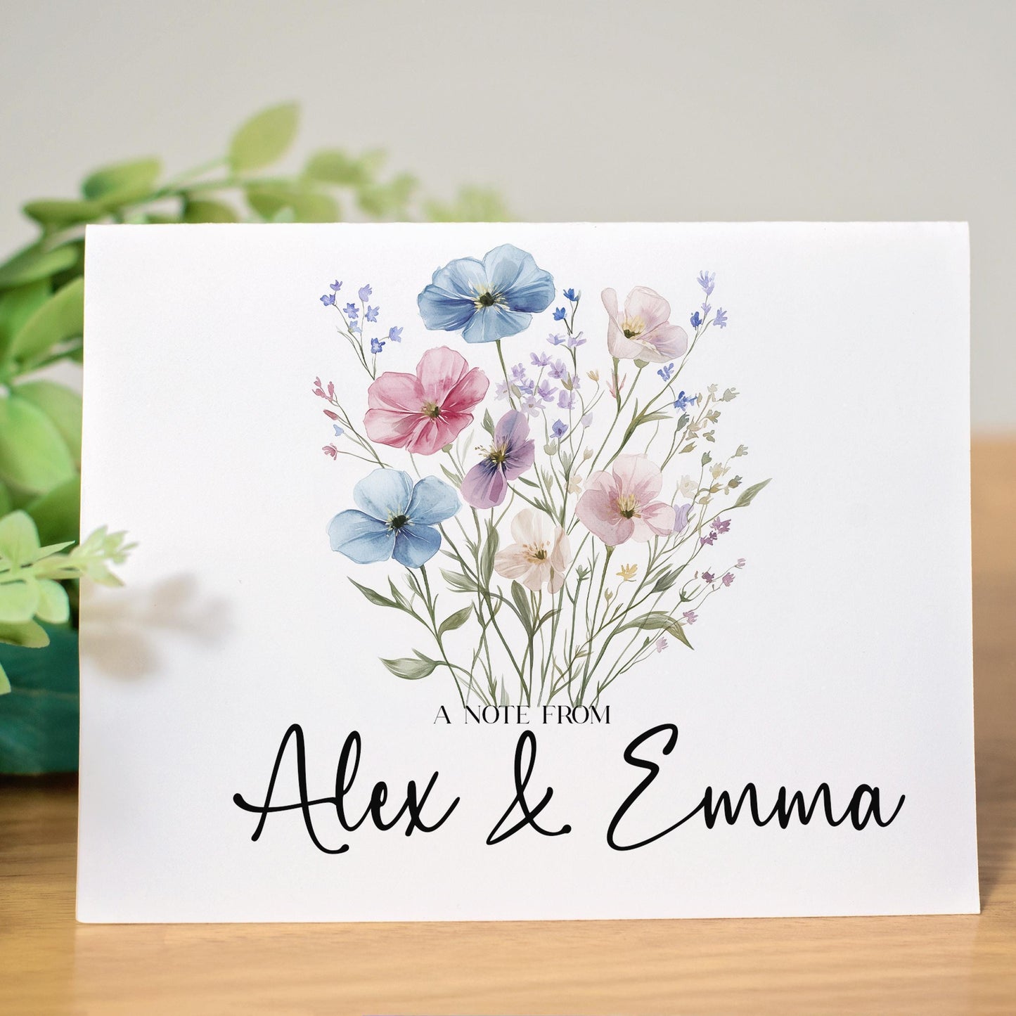 Personalized Note Cards – Wildflower Stationery Set of 10 Cards with Custom Envelope Colors