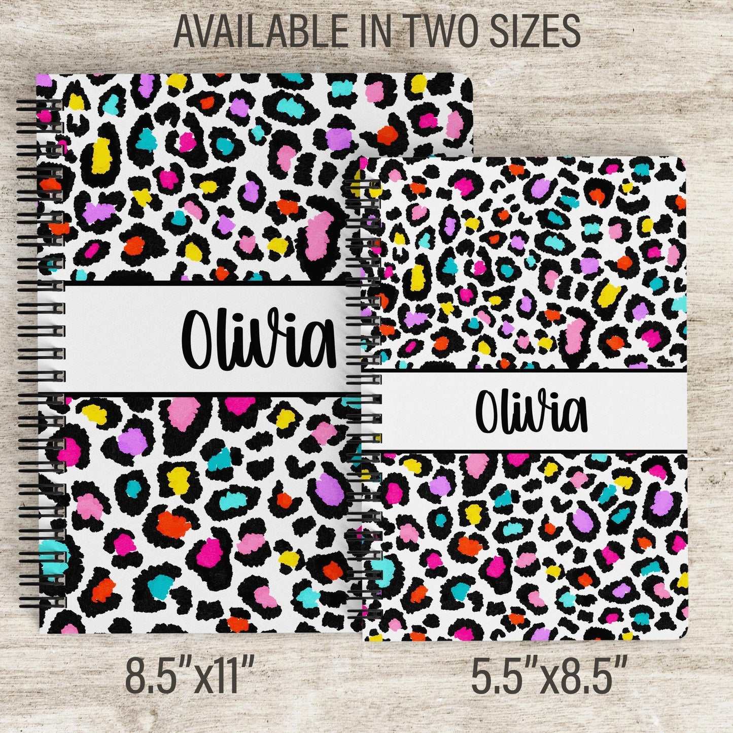 Custom Spiral Notebook - Personalized Journal with Rainbow Leopard Print for Kids