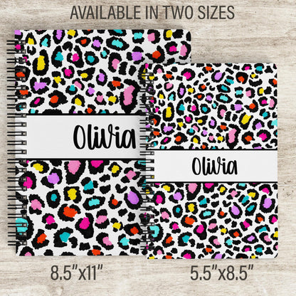 Custom Spiral Notebook - Personalized Journal with Rainbow Leopard Print for Kids