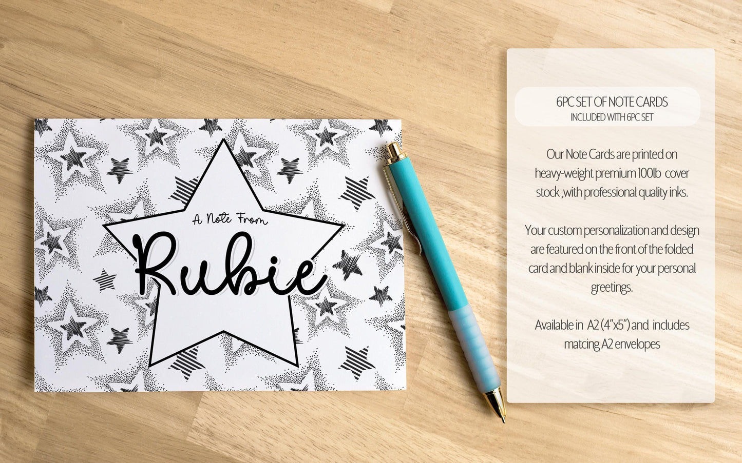 Personalized Stationery Set - Girls Star Letter Writing Set with Notebook and Pen