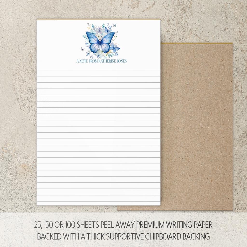 Personalized Butterfly Notepad - Custom Name Notepad With Floral Butterfly Stationery