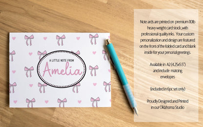 Personalized Stationery Set - Kids Letter Writing Kit with Pink Bow Notebook & Notepad