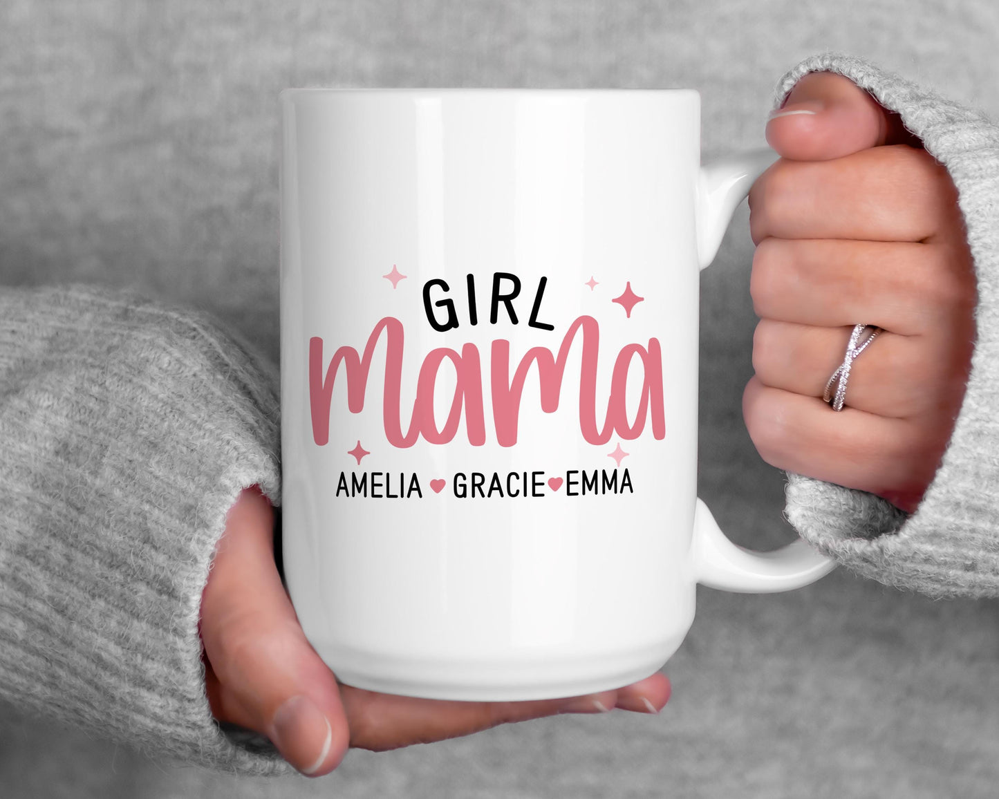 Personalized Girl Mama Mug - Custom Name Coffee Cup | Pink Mom Gift, Dishwasher Safe
