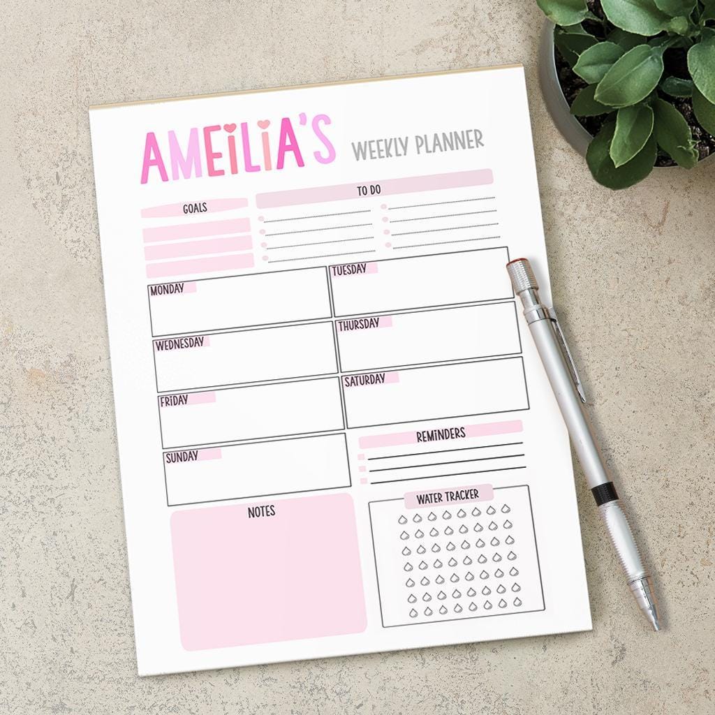 Personalized Weekly Planner - Custom Name Notepad | Calendar To Do List
