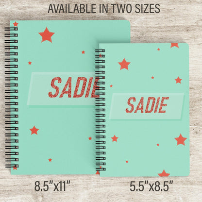 Personalized Girls Notebook - Custom Name Journal With Spiral Bound, Mint & Orange Cover