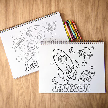 Personalized Astronaut Coloring Book - Custom Boys Space Rocket Spiral Bound Gift