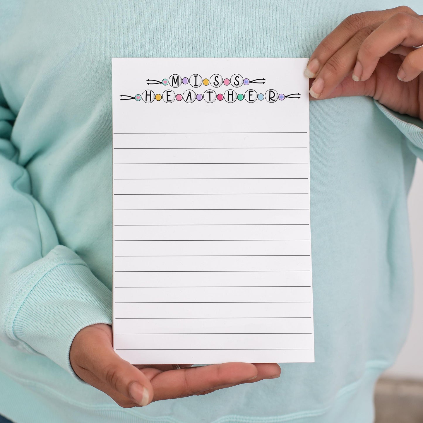 Personalized Girls Notepad – Custom Name Notepad with Kandi Bracelet Style for Back to School Gifts