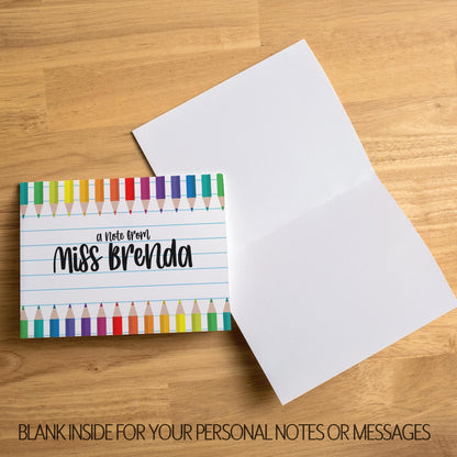 Personalized Teacher Notecards - Custom Note Cards & Matching Envelopes Included