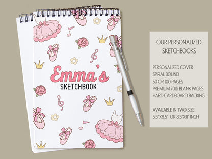 Girls Personalized Sketchbook - Custom Drawing Pad With Name | Spiral Bound Art Book