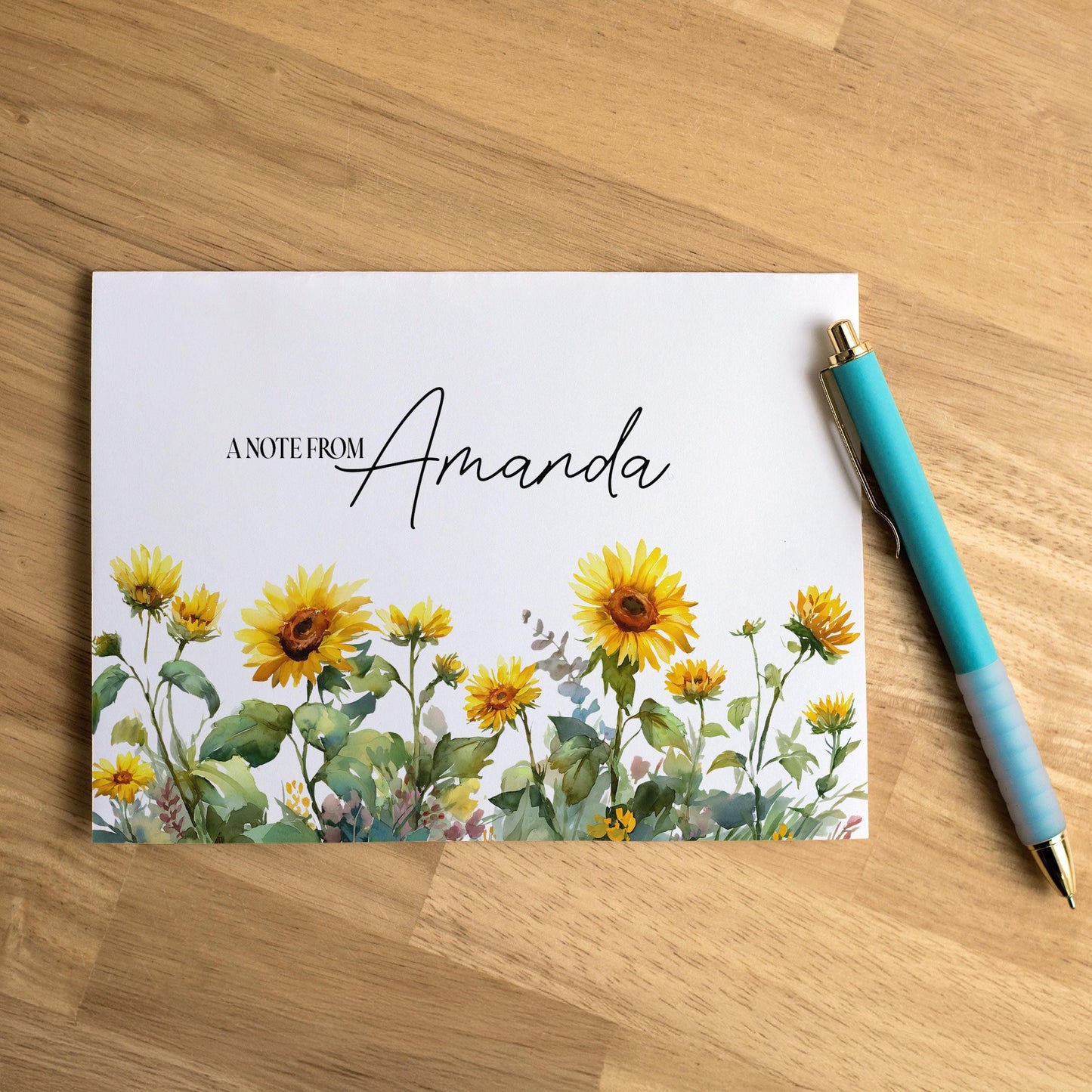 Personalized Note Cards – Sunflower Stationery Set with Custom Name, Envelopes Included